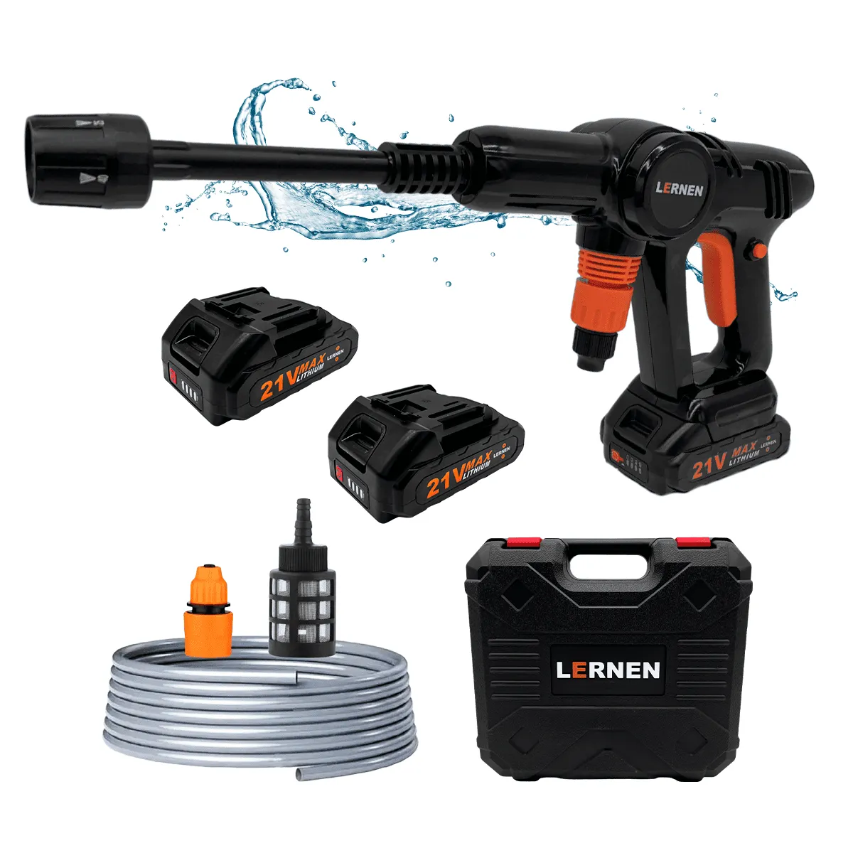 LERNEN - Hidrolavadora Inalámbrica PRO Lernen 21V 30 Bar + 2 baterías + Accesorios