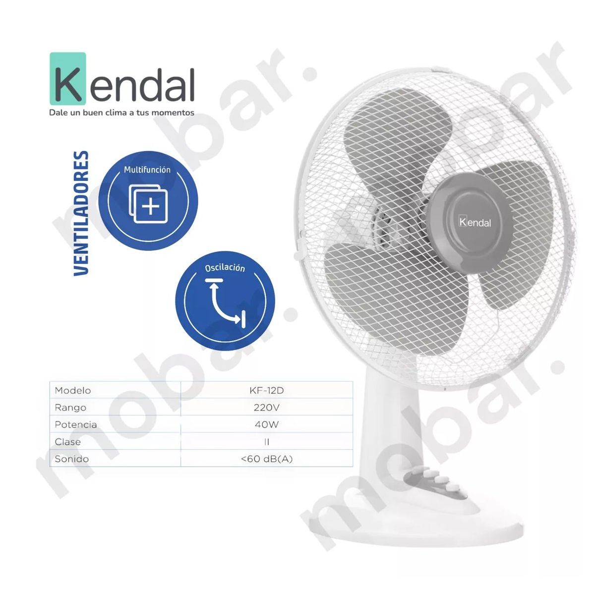KENDAL - Ventilador Mesa Sobremesa Silencioso Kendal Kf-12d Oscilante