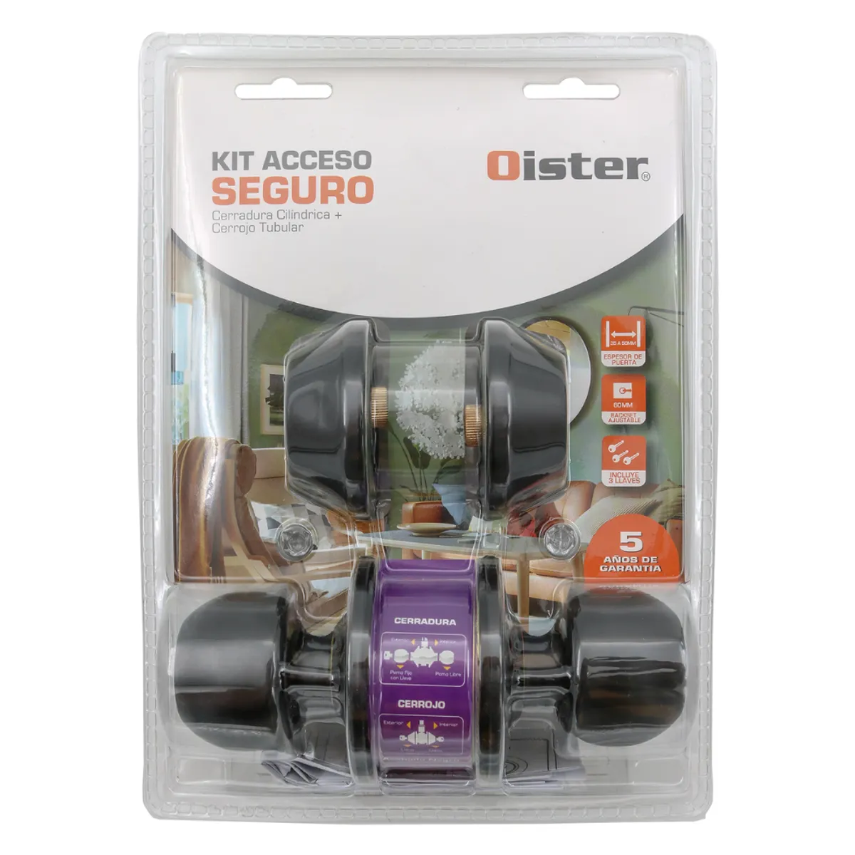 ODIS - Pack OISTER cerradura cilíndrica 101  + cerrojo negro