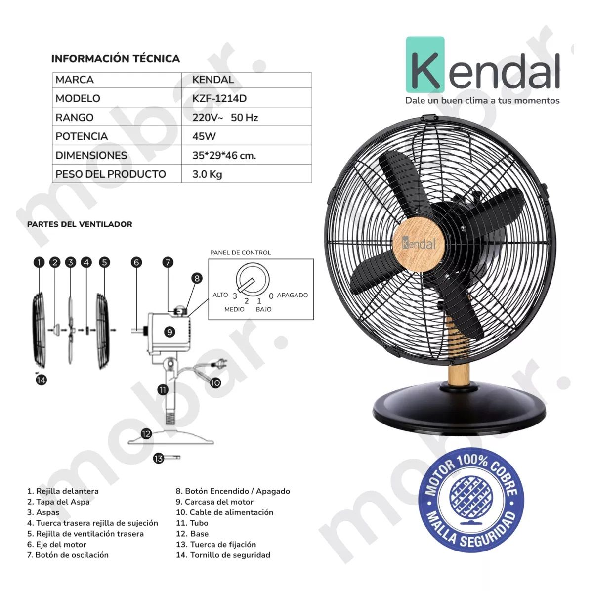 Ventilador De Mesa Silencioso Kendal Kzf-1214d Metal Madera, marca KENDAL - Foto 2
