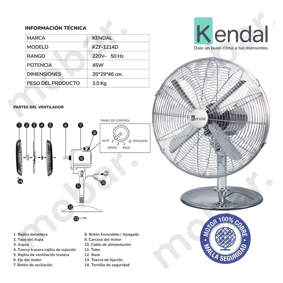 KENDAL - Ventilador De Mesa Silencioso Kendal Zf1214d Alta Eficiencia