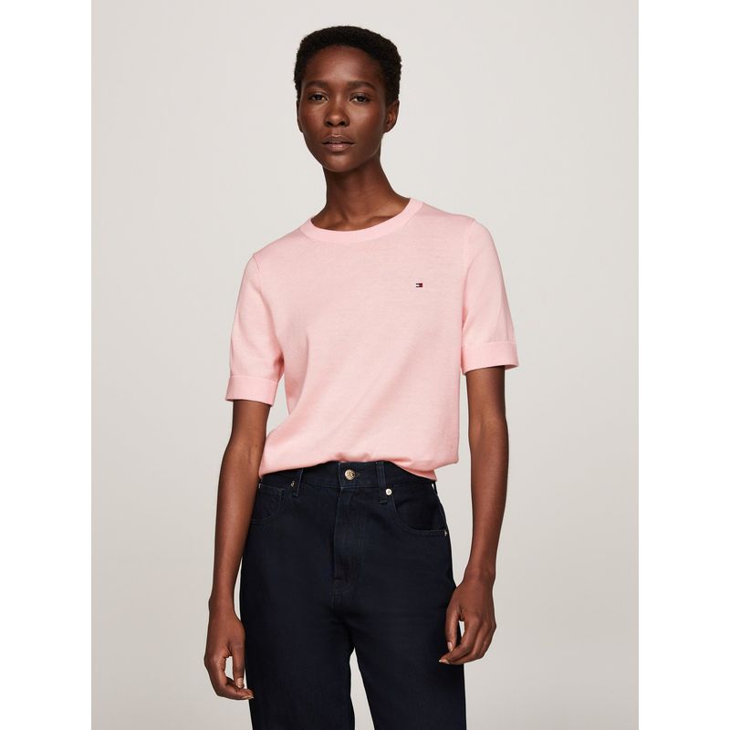 TOMMY HILFIGER - Sweater Solid Con Logo Rosado Tommy Hilfiger