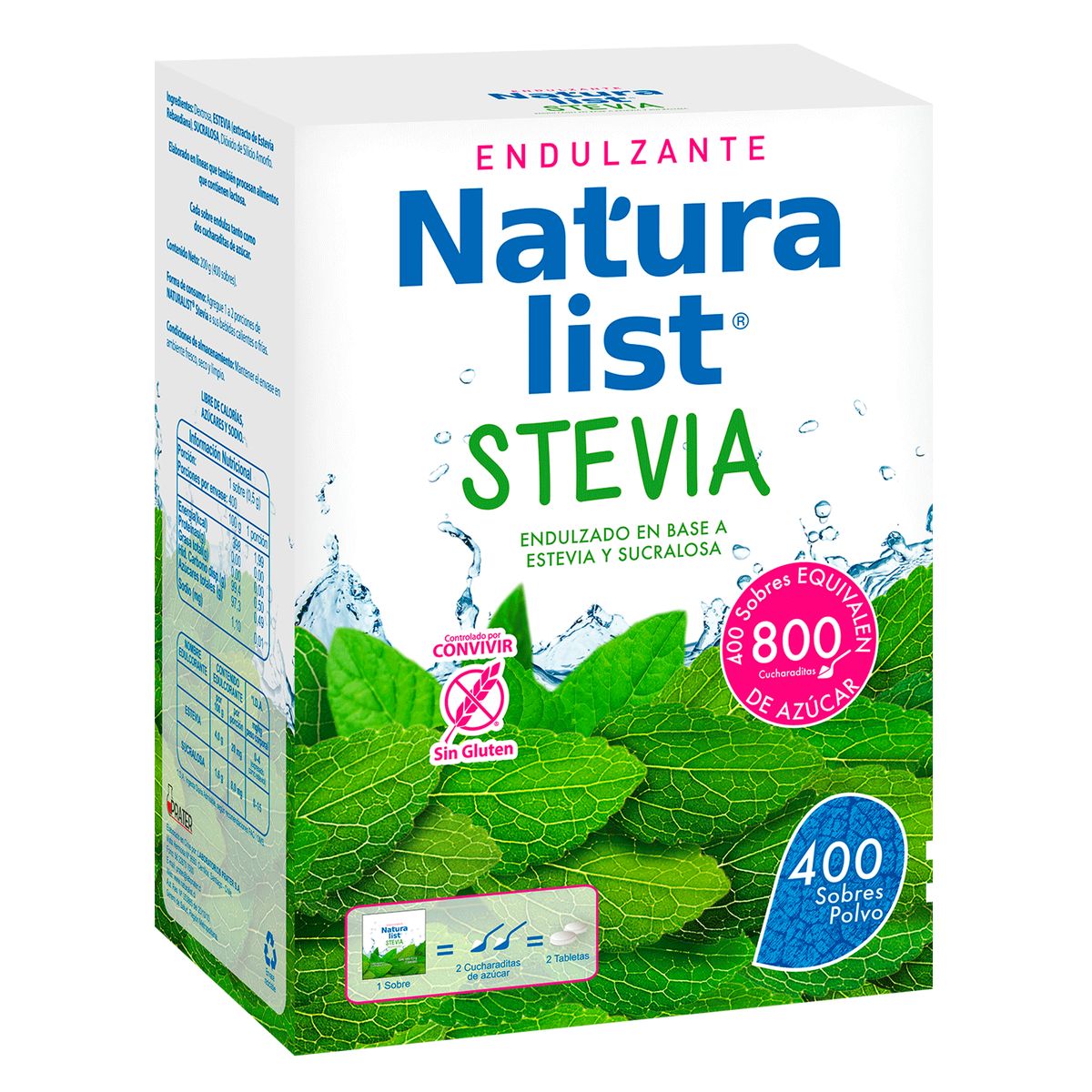 NATURALIST - Endulzante Naturalist Stevia Estevia Sucralosa 400 Sobres.