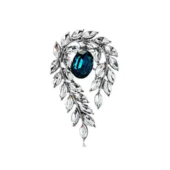 VANE COLLECTION - Prendedor mujer rama cristal azul baño de rodio