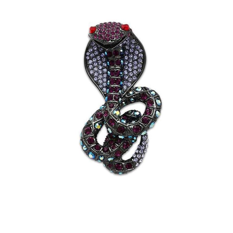VANE COLLECTION - Prendedor mujer cobra en cristales morado y baño de rodio negro