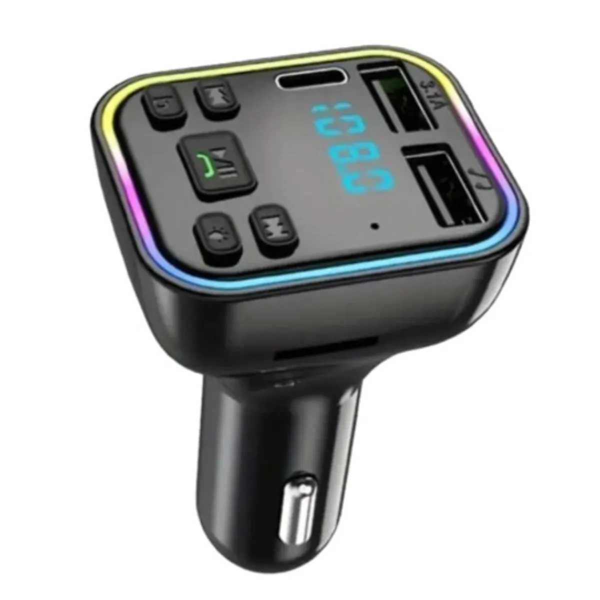 GENERICO - Transmisor Bluetooth a FM G38 con 2 USB y 1 Tipo C con LED RGB