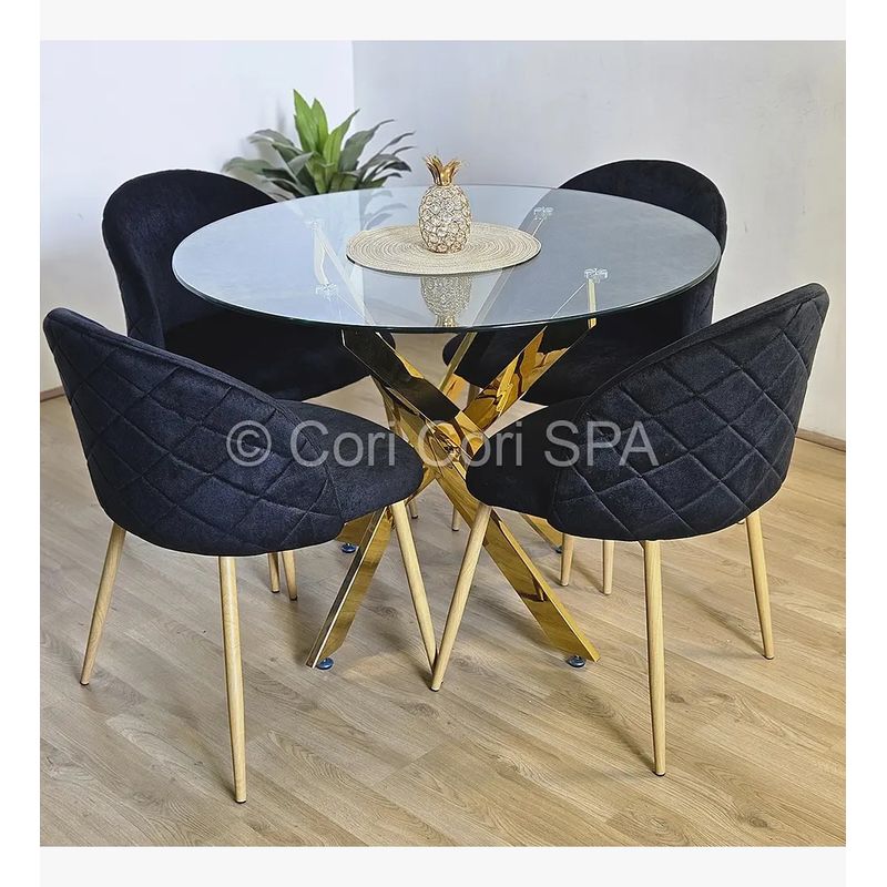 CORI CORI - Comedor Warwick Gold 100cm + 4 Sillas Bread Wood Negro