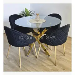 CORI CORI - Comedor Warwick Gold 100cm + 4 Sillas Bread Wood Negro