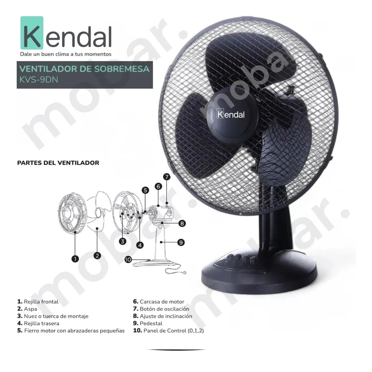 KENDAL - Ventilador De Mesa Sobremesa Silencioso Kendal 9in Oscilante