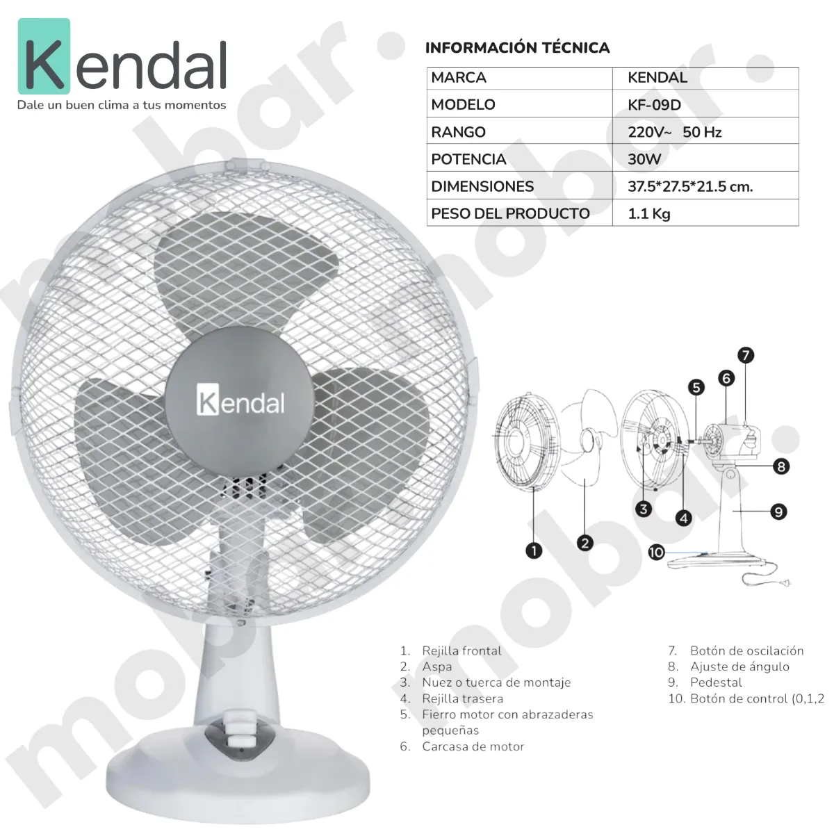 KENDAL - Ventilador Mesa Sobremesa Silencioso Kendal Kf-09d Oscilante