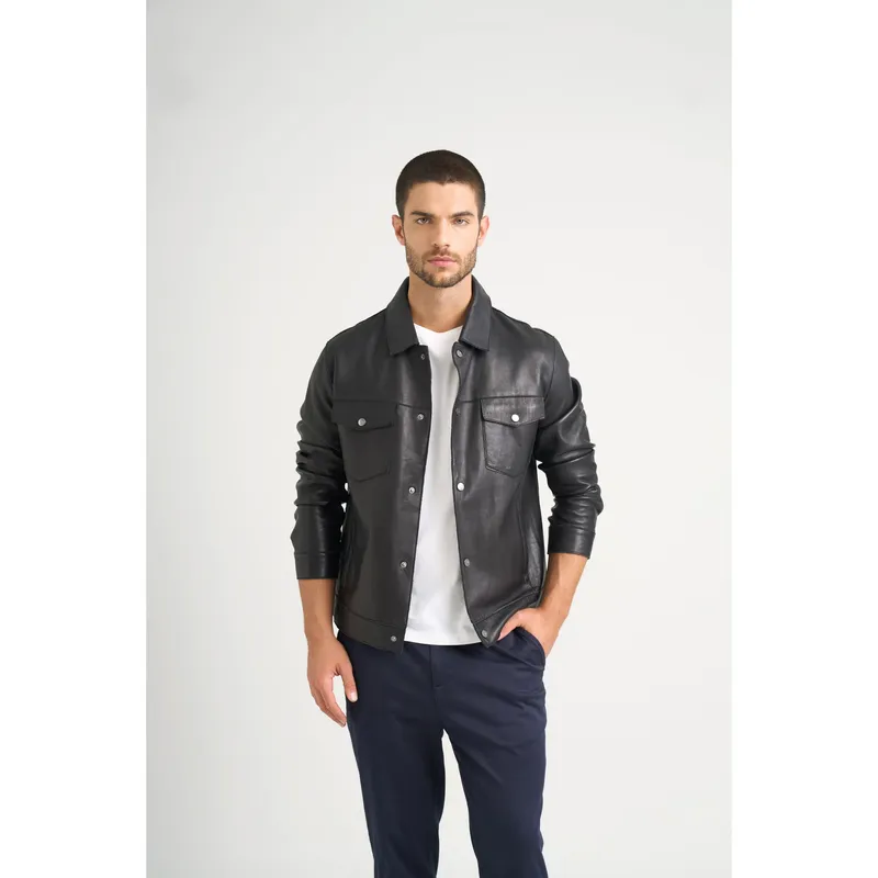 VELEZ Vélez Casaca Lucca De Cuero Hombre Silueta Trucker Negro