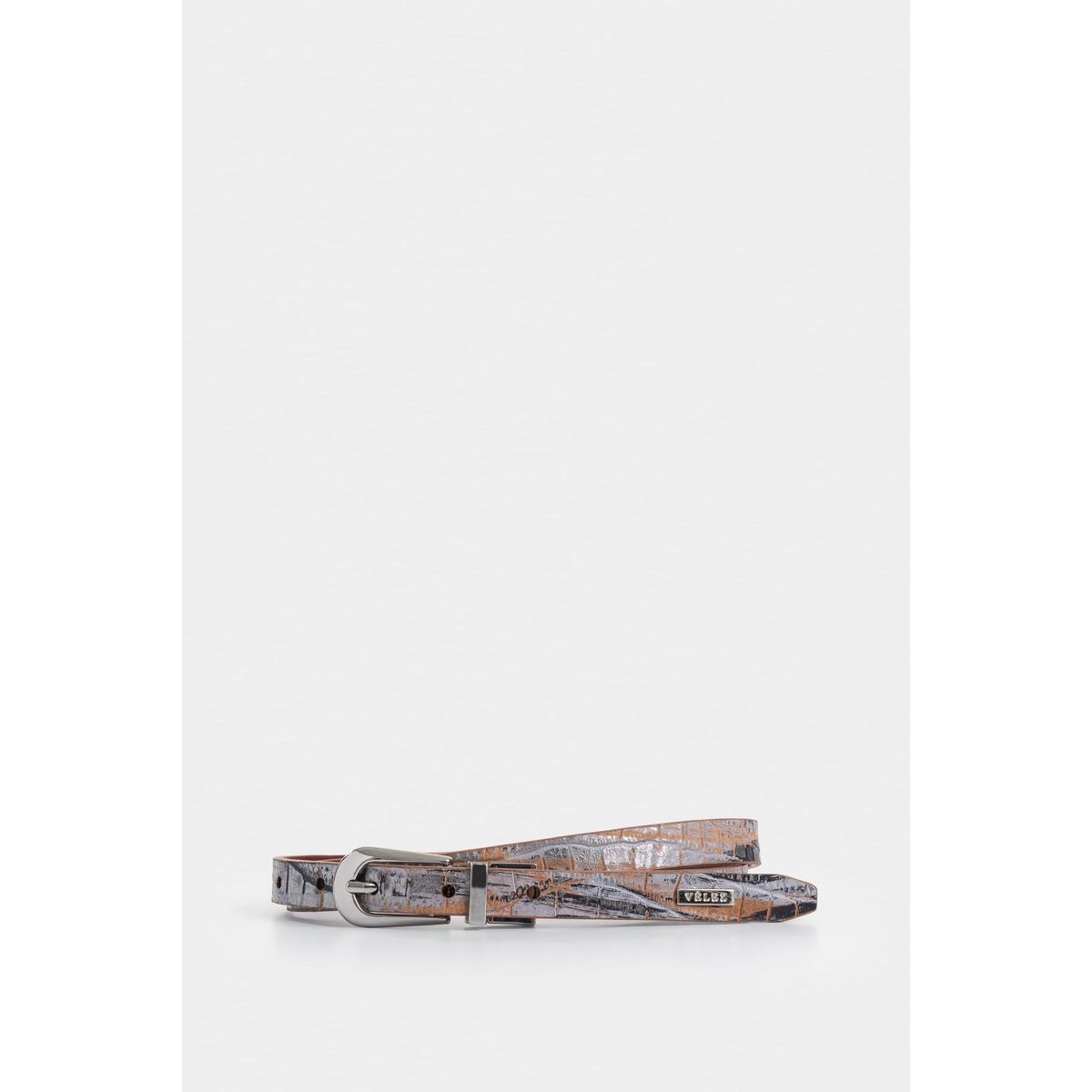 VELEZ - Vélez Cinturón Doble Faz Magena Cuero Folia Mujer Croco Plata