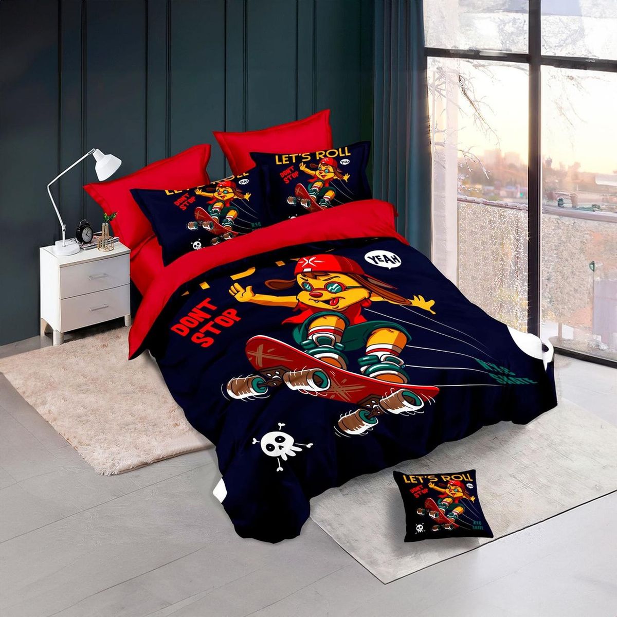 GENERICO - Cubrecama Quilt Verano 1.5 Plazas con Funda 50x70 -Diseño de Perro Skater 593
