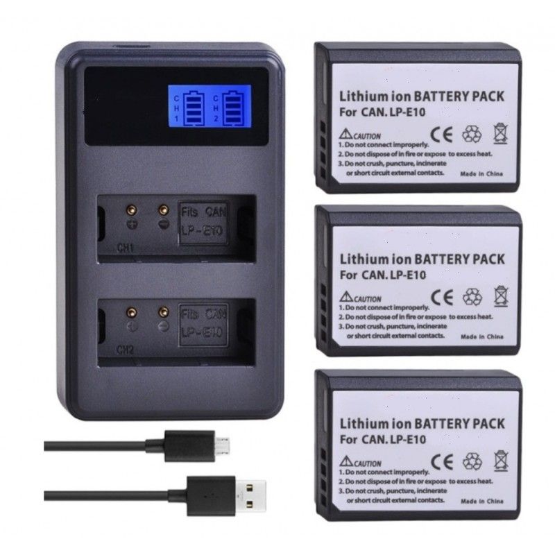 GENERICO - 3 LP-E10 BATERÍA + CARGADOR DOBLE ALTERNATIVO CANON T3 T5 T6 T7 T100