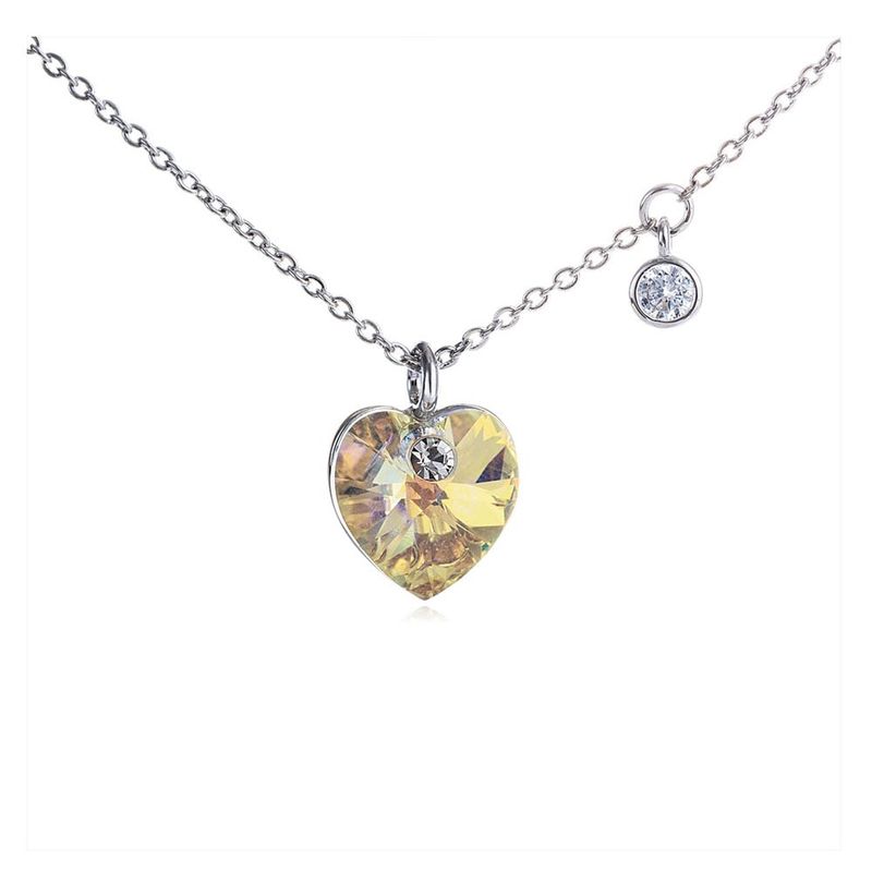 VANE COLLECTION - Cadena collar mujer fina baño de rodio corazón 1cm en cristal y circón