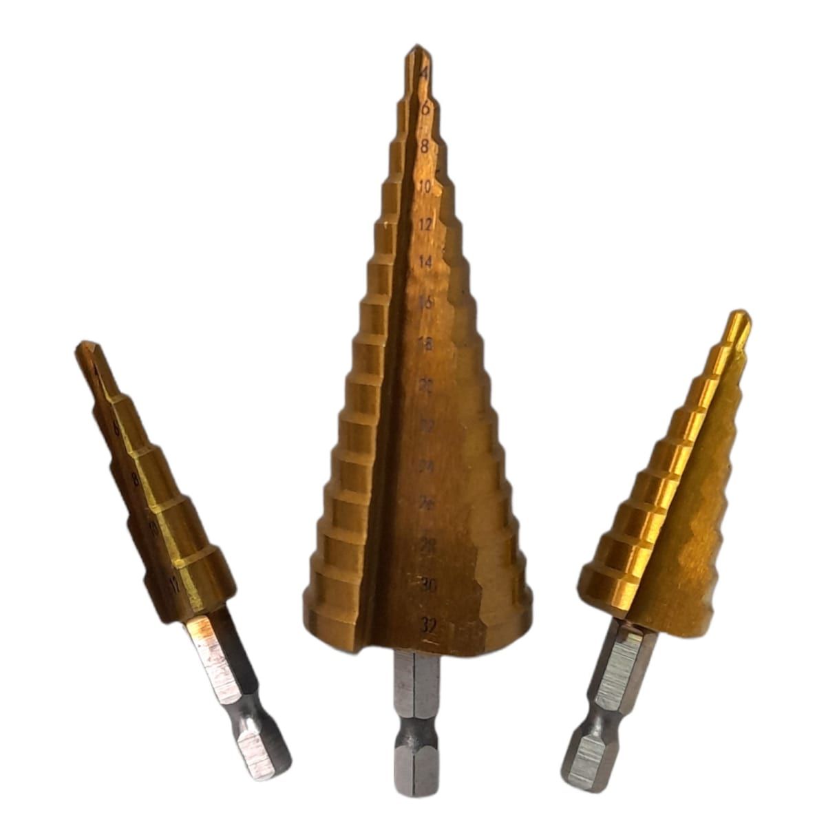 GENERICO - Set de 3 Brocas Cónicas Escalonada 4 A 32 Mm Paso a Paso