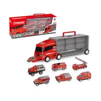 CAMION BOMBERO DE JUGUETE TRANSPORTADOR AUTOS 6 PIEZAS