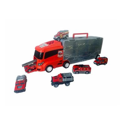 Imagen 2 del producto CAMION BOMBERO DE JUGUETE TRANSPORTADOR AUTOS 6 PIEZAS