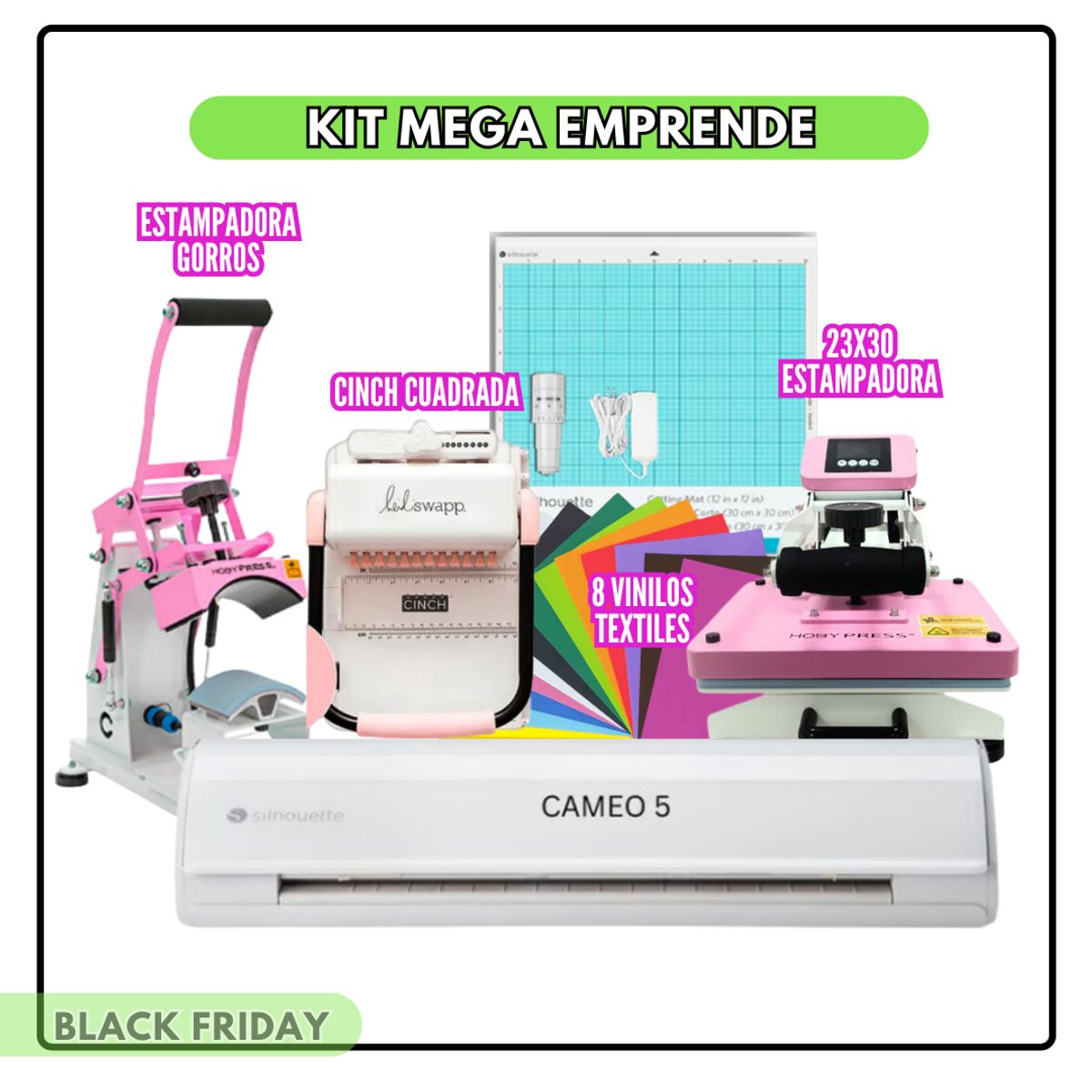 SILHOUETTE - Kit Mega Emprende Cameo 5 + Cinch + Estampado S200