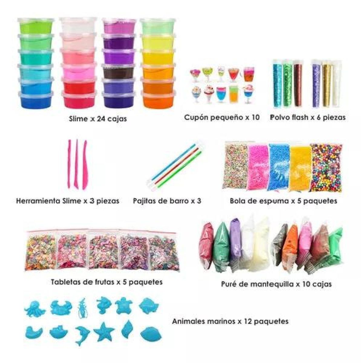 GENERICO - Set de bricolaje para hacer slime 120 piezas 24 colores