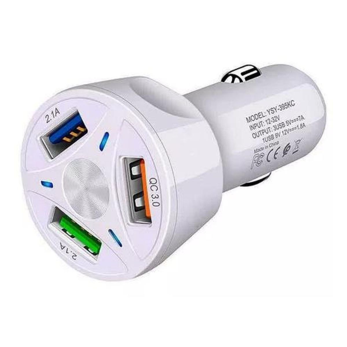 GENERICO - Cargador auto 3 puertos USB 7A  12V QC 30 carga rápida blanco