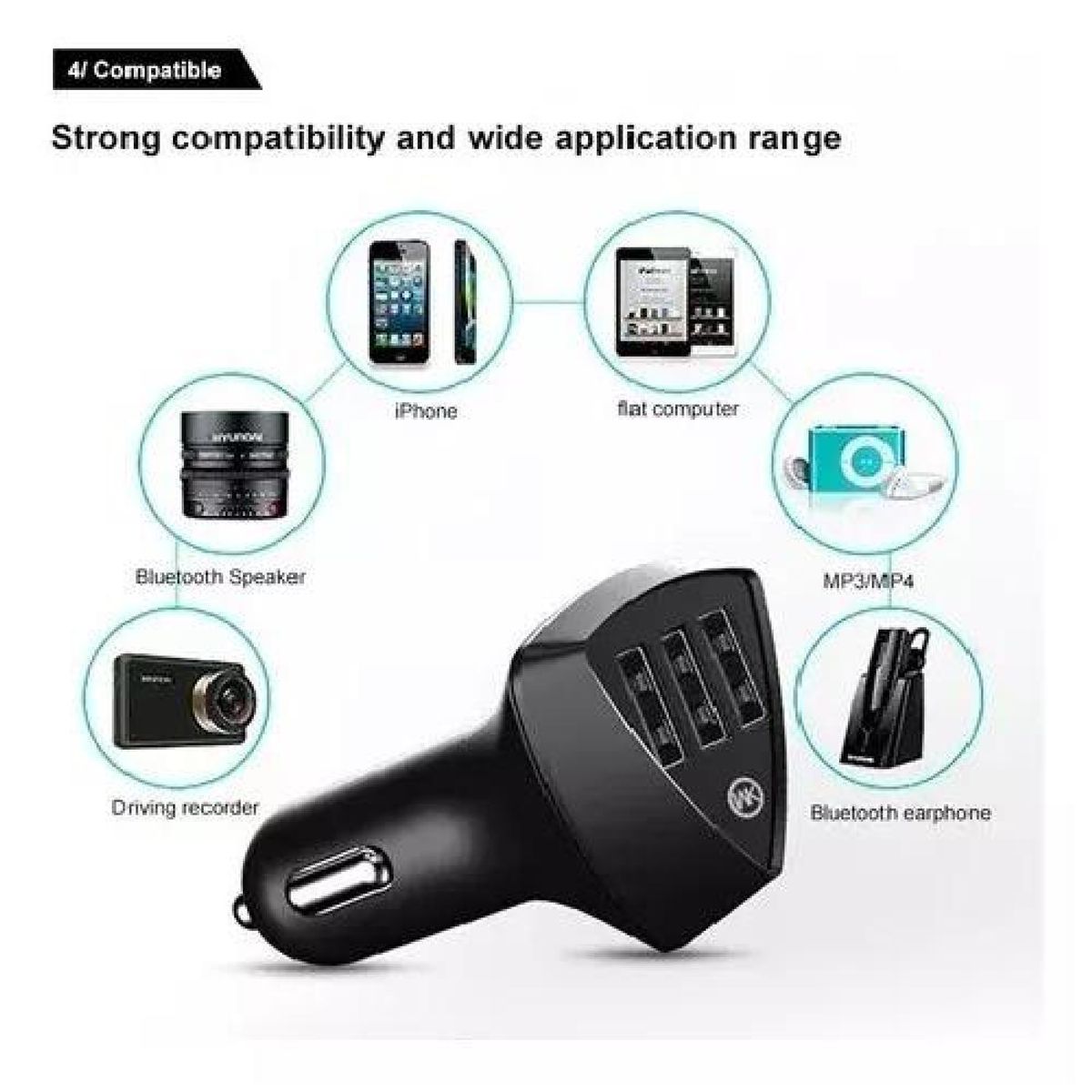 GENERICO - Cargador auto 3x USB 10A 42A carga rápida 12-24V vehículo negro