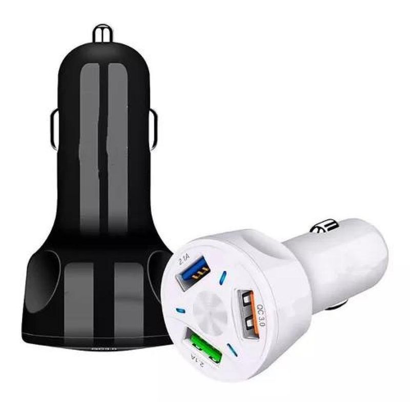 GENERICO - Cargador auto 3 puertos USB 7A  12V QC 30 carga rápida negro