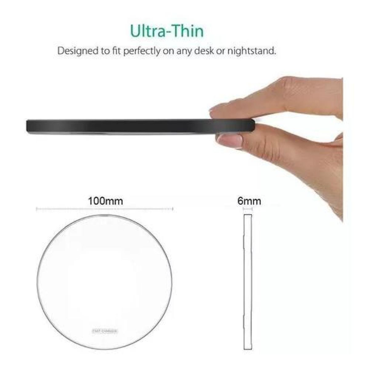 GENERICO - Cargador inalámbrico 15W carga rápida con cable ultraligero negro