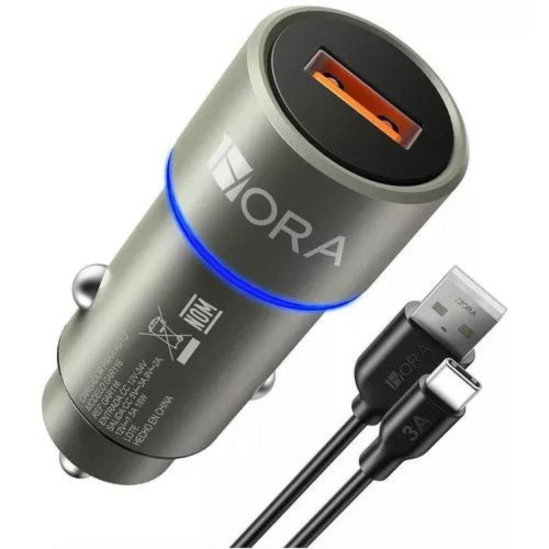 GENERICO - Cargador para auto 18W carga rápida con cable tipo C
