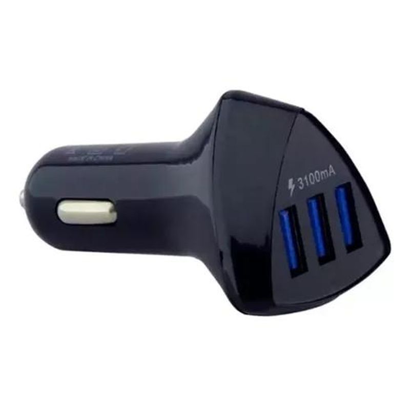 GENERICO - Cargador rápido auto para teléfonos triple USB 42A negro