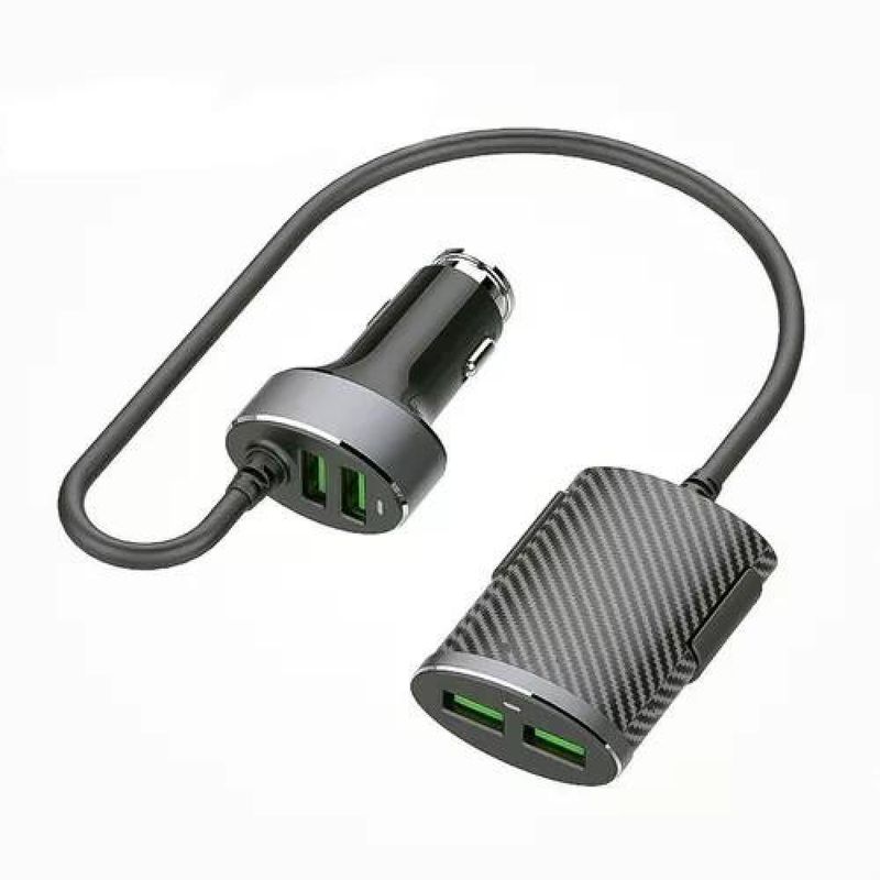 GENERICO - Cargador USB auto con alargador 4 puertos 1 metro