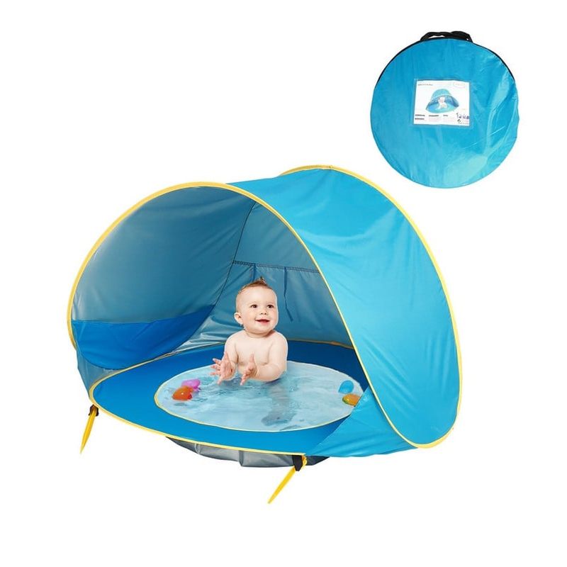 ANGELES DEL HOGAR - Tienda Carpa Playa Bebé Piscina 2 En 1 Protección Solar Uv Azul