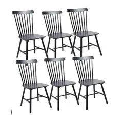 GENERICO - Pack 6 Silla de Comedor Windsor de Madera Negro
