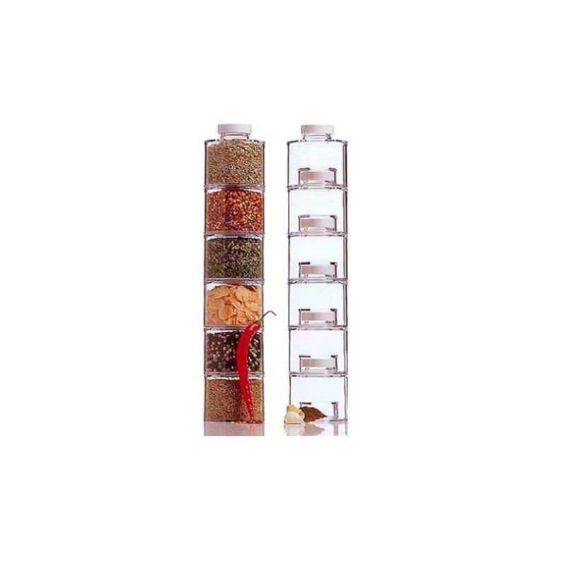 ANGELES DEL HOGAR - Especiero Condimentos Modular Torre 6 Frascos Acrílicos