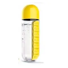 ANGELES DEL HOGAR - Botella De Agua 600ml + Pastillero Organizador De Pastillas Amarillo