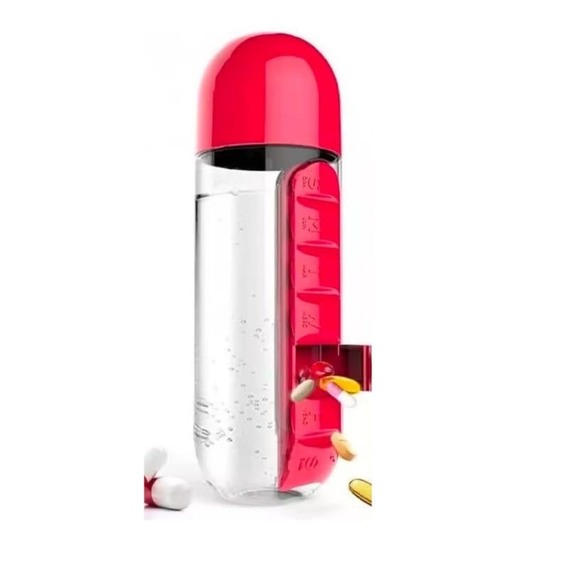 ANGELES DEL HOGAR - Botella De Agua 600ml + Pastillero Organizador De Pastillas Roja