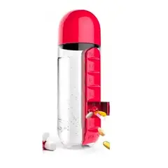 ANGELES DEL HOGAR - Botella De Agua 600ml + Pastillero Organizador De Pastillas Roja