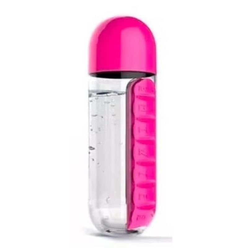 ANGELES DEL HOGAR - Botella De Agua 600ml + Pastillero Organizador De Pastillas Fucsia