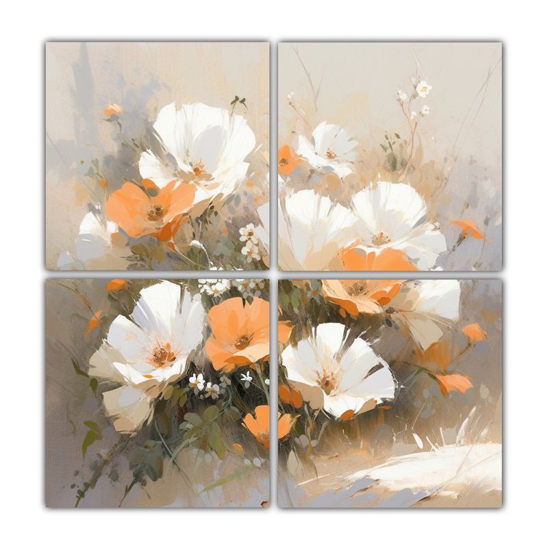 GENERICO - Cuadro De Flores Blanco Y Naranja En Lienzo 200x200 Cm