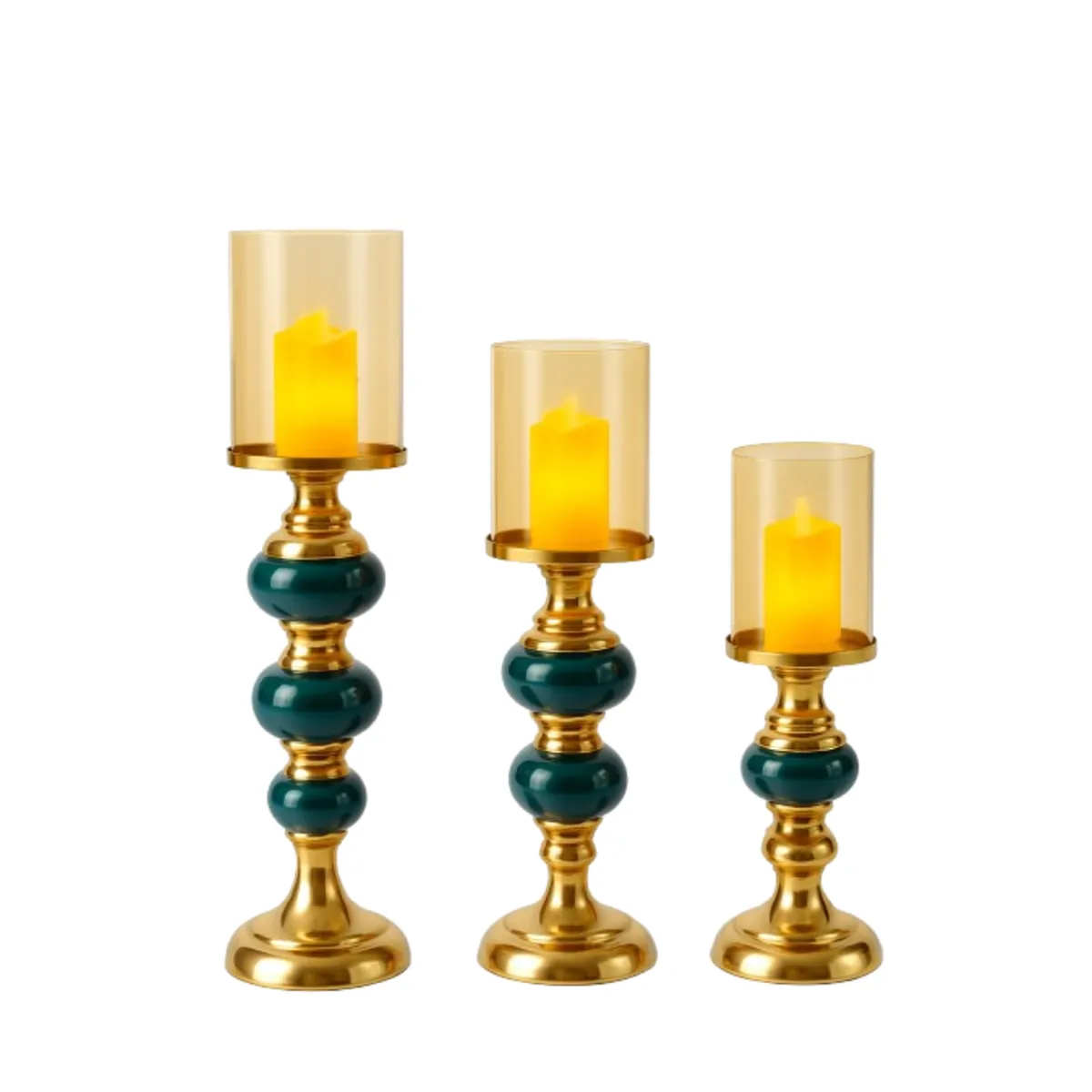 GENERICO - Set de 3 Candelabro Dorado con verde petroleo