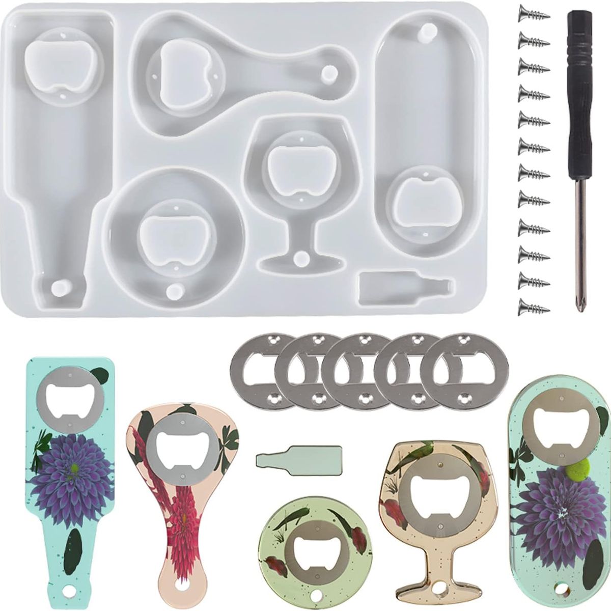 KUANGYE - Pack 5 Molde Silicona Destapador Abridor Botella Cerveza De Resina