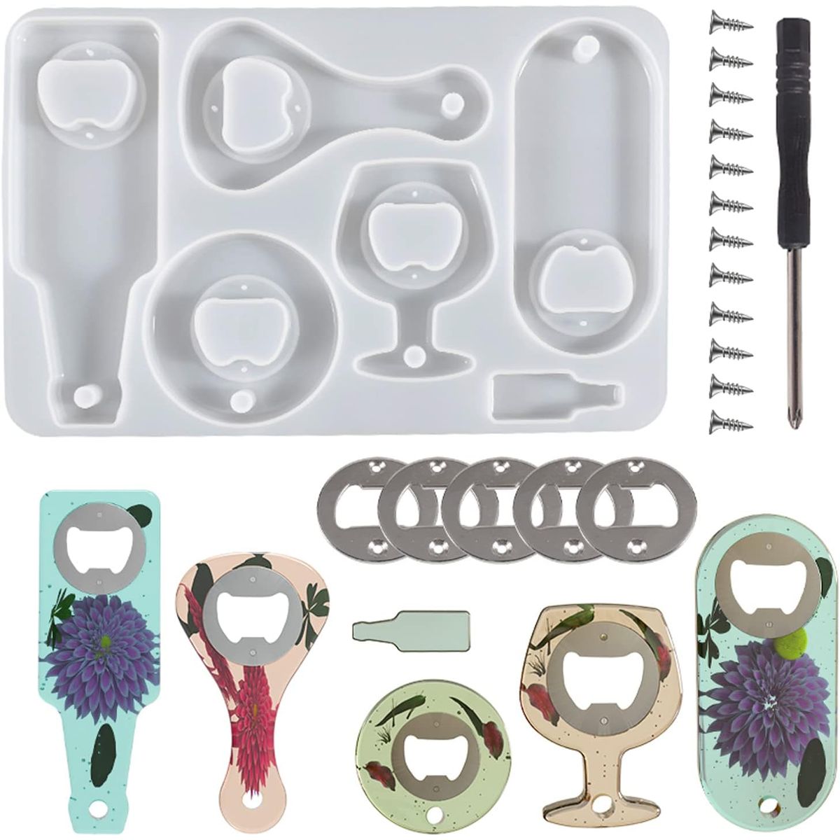 KUANGYE - Pack 5 Molde Silicona Destapador Abridor Botella Cerveza De Resina