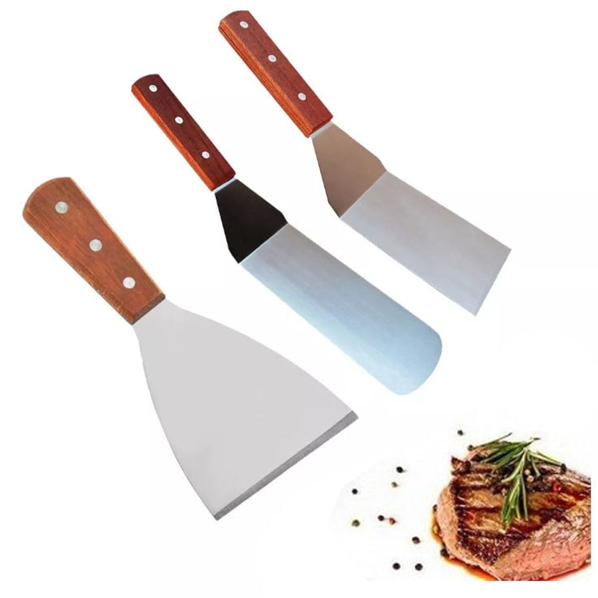 KUANGYE - Set 3 Espatulas Churrasqueras Gruesa Asado Cocina Plancha