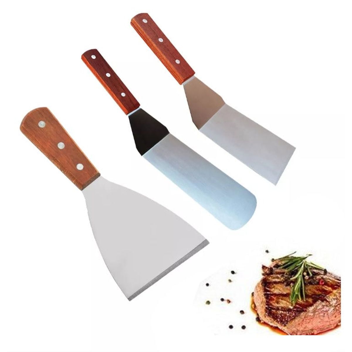 KUANGYE - Set 3 Espatulas Churrasqueras Gruesa Asado Cocina Plancha
