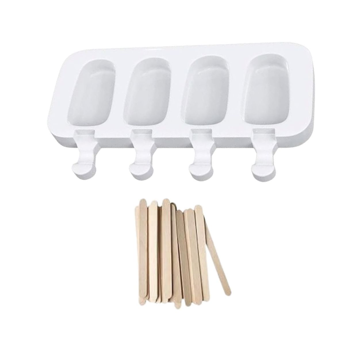 GENERICO - Molde Para Helados 4 Cavidades Forma Paleta Blanco Silicona