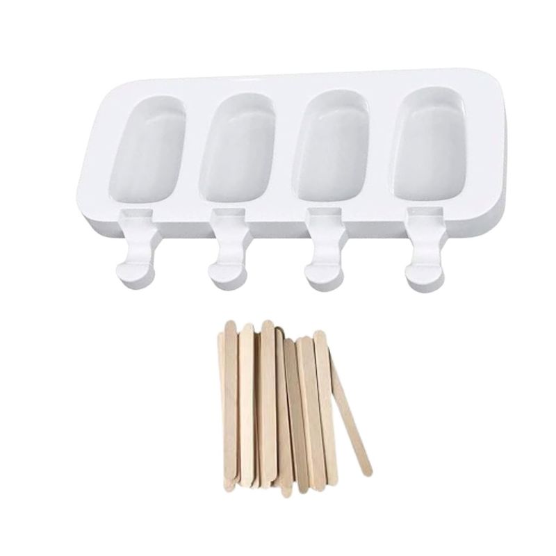 GENERICO - Molde Para Helados 4 Cavidades Forma Paleta Blanco Silicona