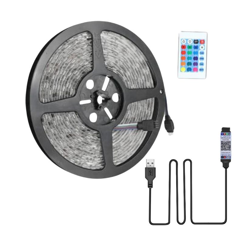 GENERICO - Rollo Cinta Tira Led 5050 5 Mts Facil Instalacion RGB Control.