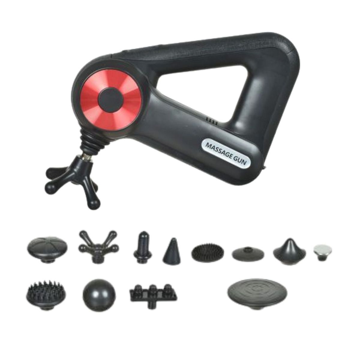 GENERICO - Pistola Masaje 12 Cabezales Triangular Recargable 12 En 1 Rojo.