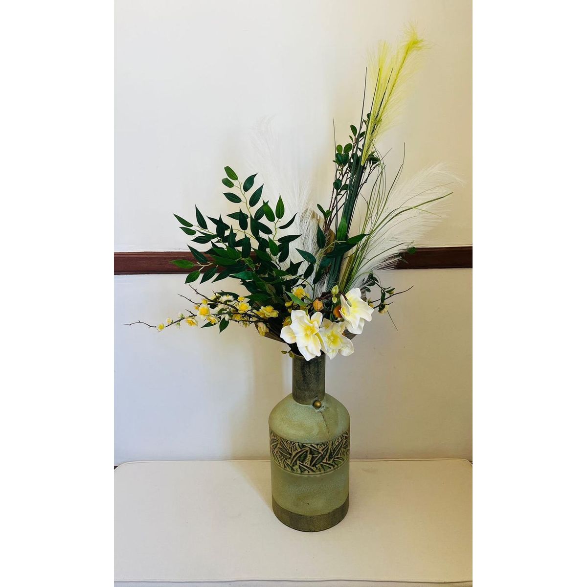 GENERICO - Jarron Metálico Turquesa Con Flores