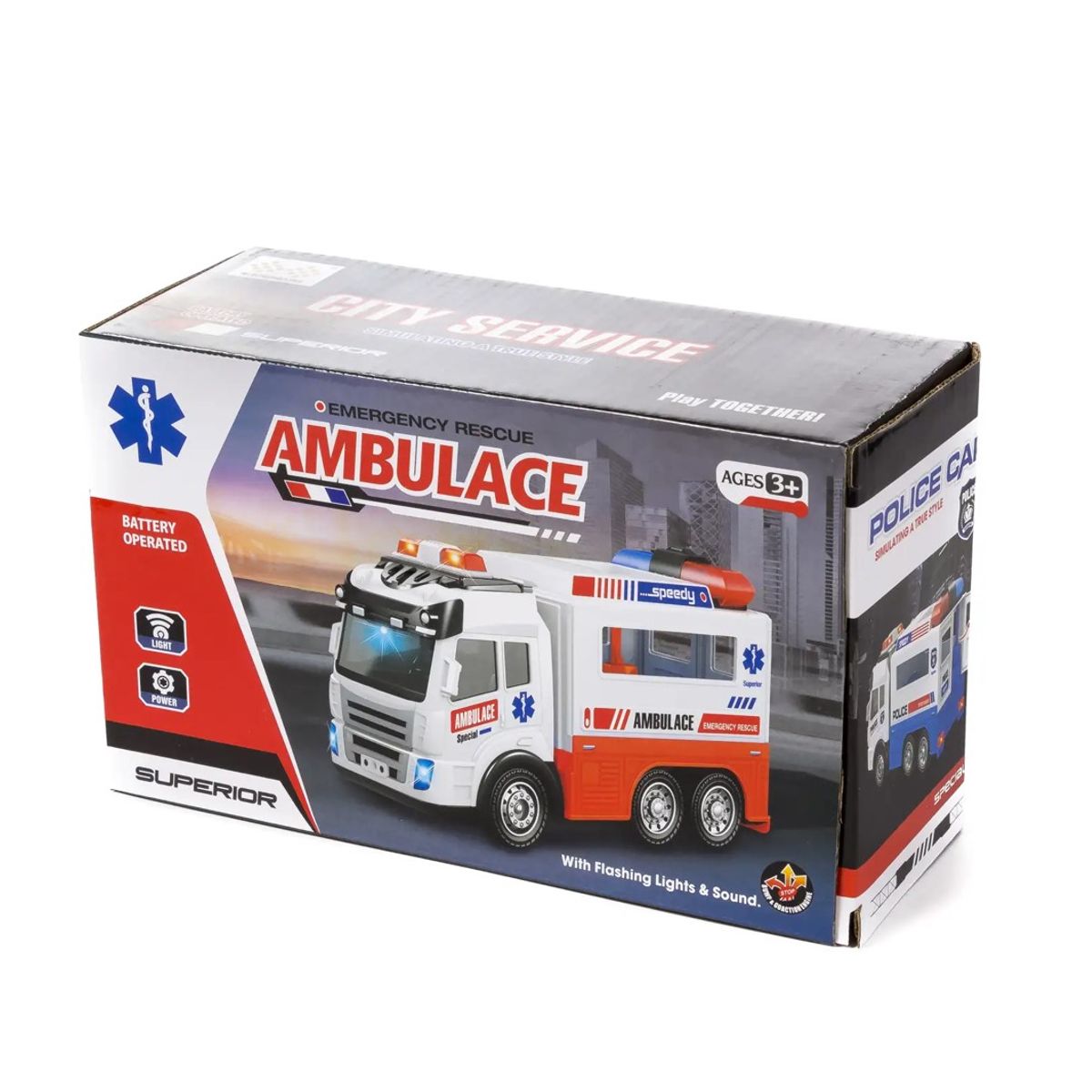 GENERICO - Camión Ambulancia Con Luces 3D Sonido Funcionamiento 360°